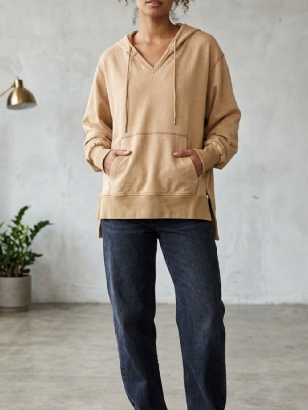 easel Mineral V-Neck Grunge Hoodie NWT Oversized S